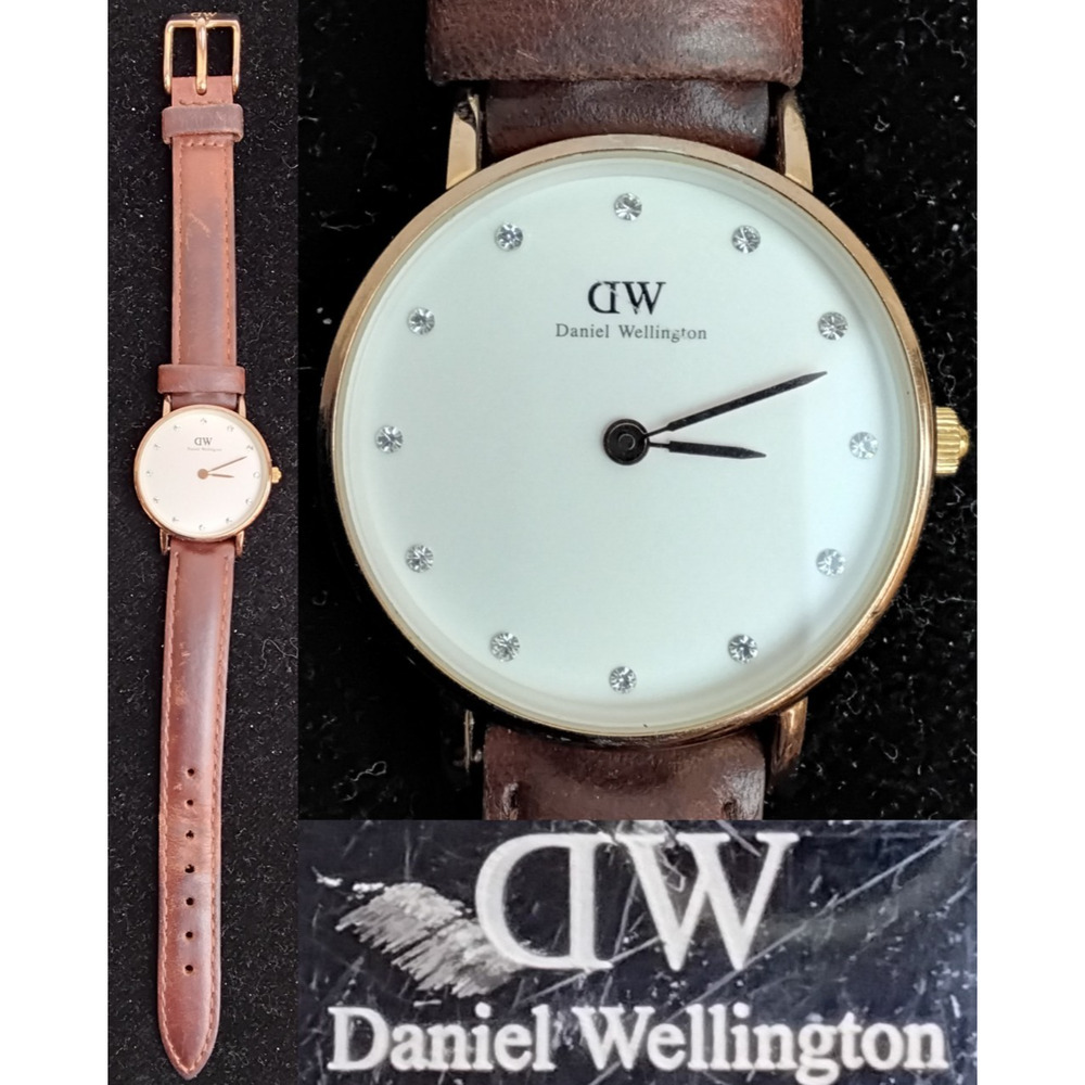 Daniel Wellington Ladies Watch Brown Leather Band Rhinestones Gold Bezel #Z5678